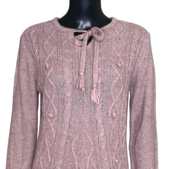 PrAna Cable Knit Fringe Boho Sweater Mauve Medium - Picture 6 of 9